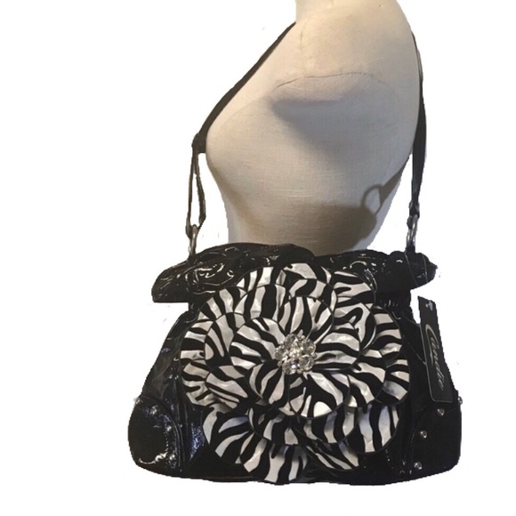 Candie's Handbags - Candies Zebra Vegan Black Patent Shoulder Bag